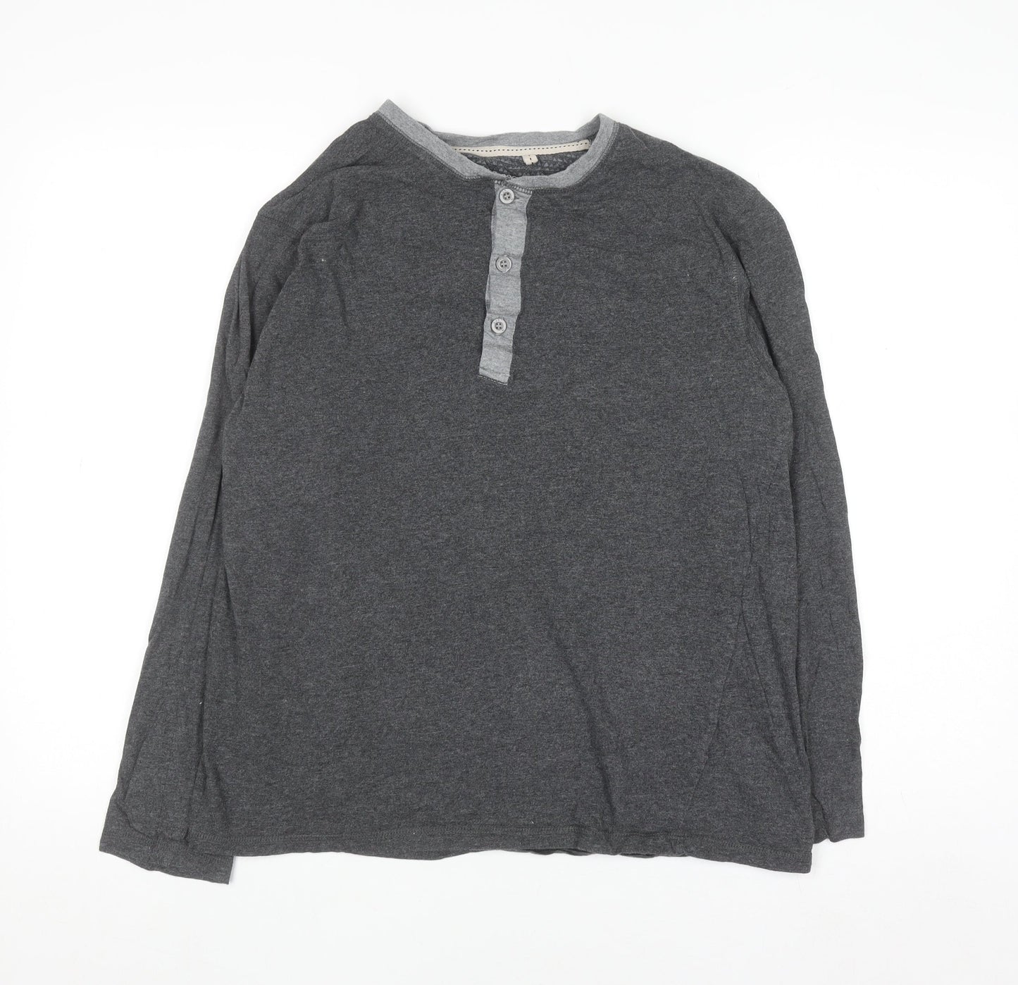 Rocha John Rocha Men's Grey Cotton Henley Long Sleeve Shirt L