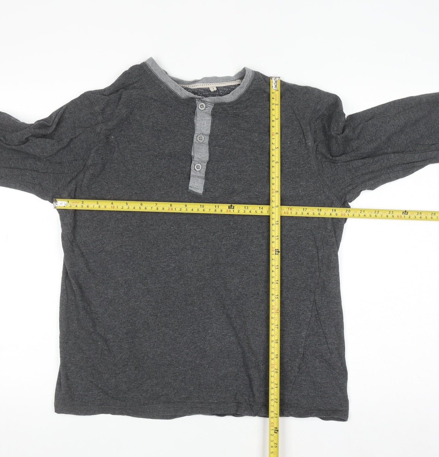 Rocha John Rocha Men's Grey Cotton Henley Long Sleeve Shirt L