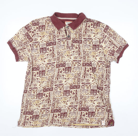 Mantaray Men’s Brown Tropical Print Cotton Polo Shirt Size L