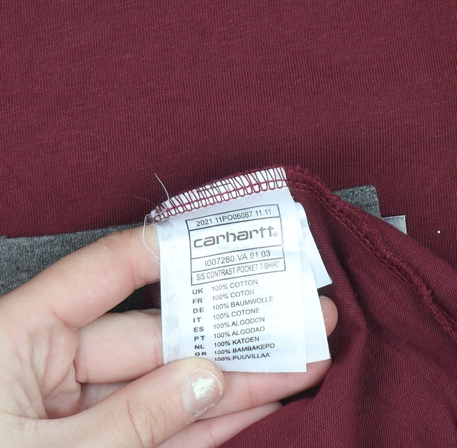 Carhartt Men's Burgundy Short Sleeve Crew Neck Cotton T-Shirt M