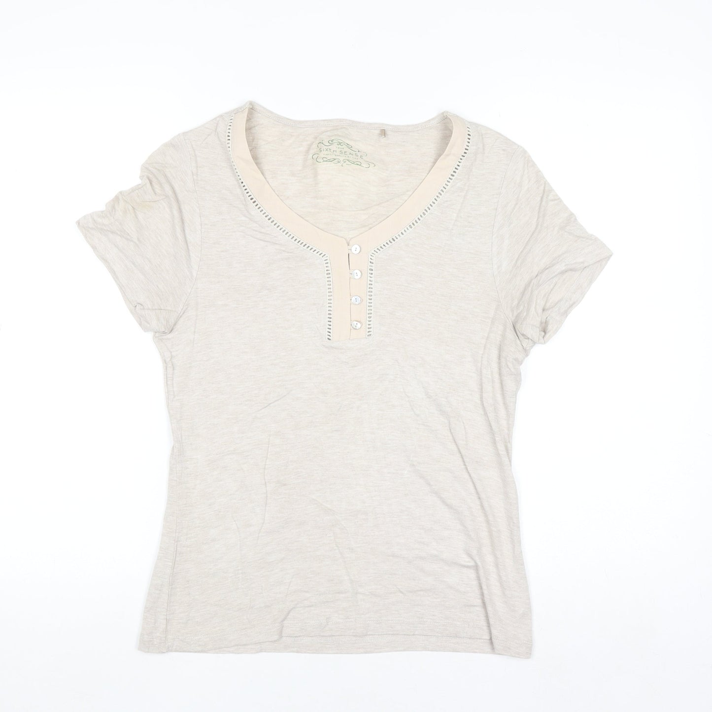 Your Sixth Sense Women's Beige Henley Short Sleeve T-Shirt Size S