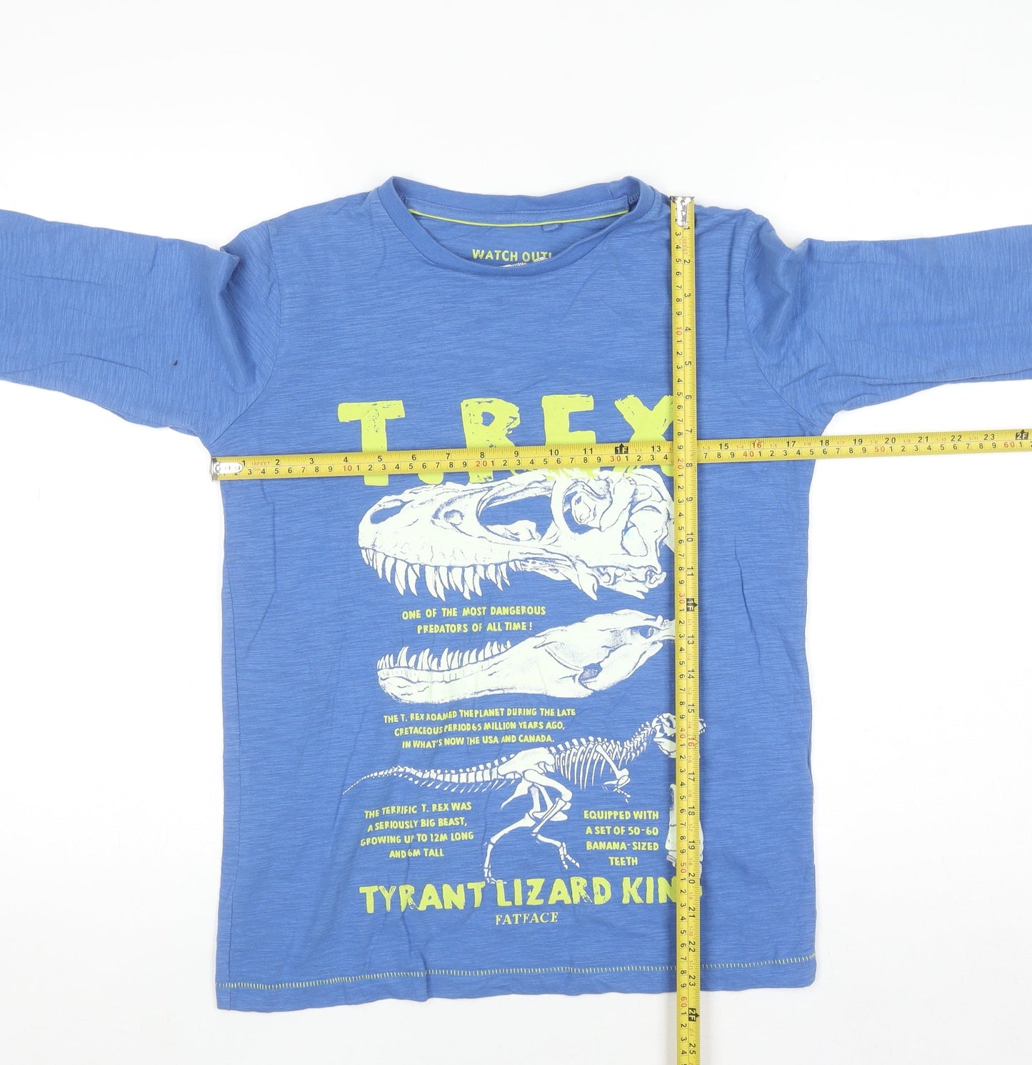 FatFace Boys Blue Long Sleeve T-Rex Graphic Cotton T-Shirt 11-12 Years