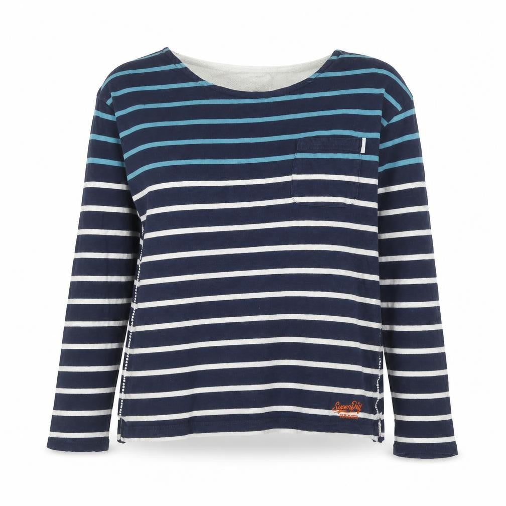 Superdry Women's Blue Striped Long Sleeve Cotton T-Shirt M