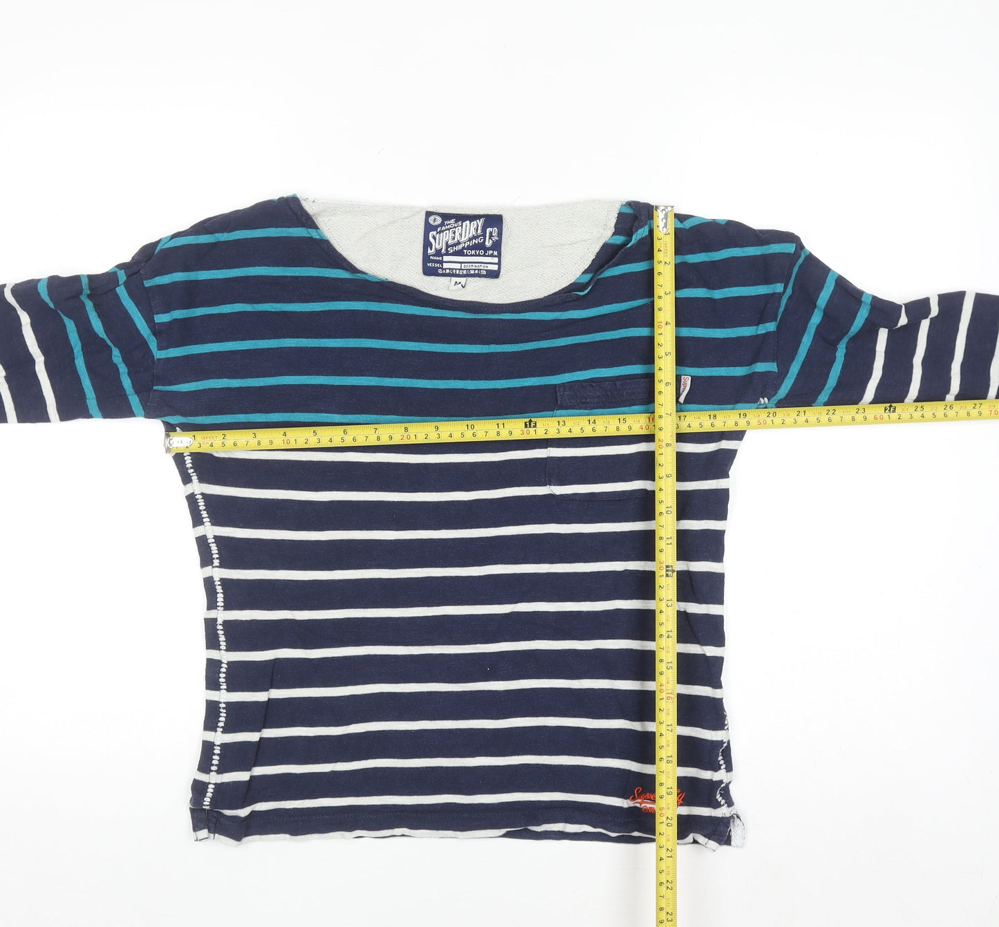 Superdry Women's Blue Striped Long Sleeve Cotton T-Shirt M