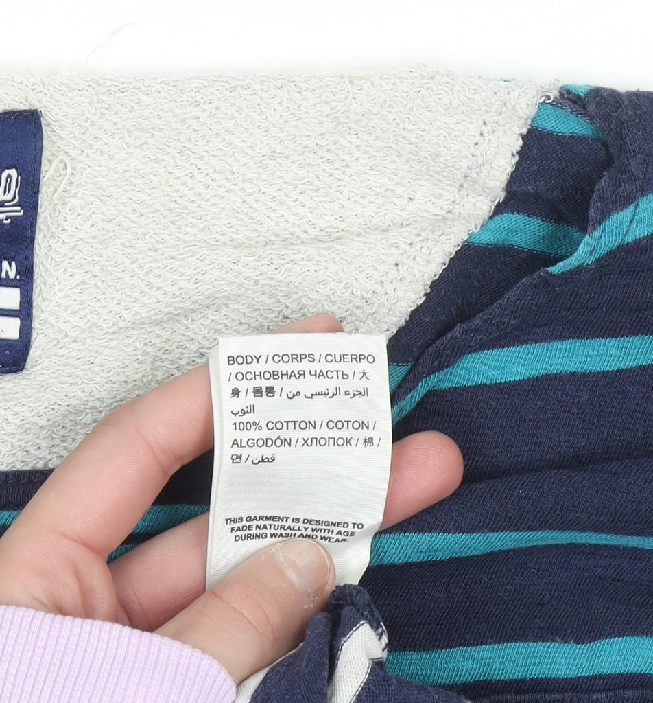 Superdry Women's Blue Striped Long Sleeve Cotton T-Shirt M
