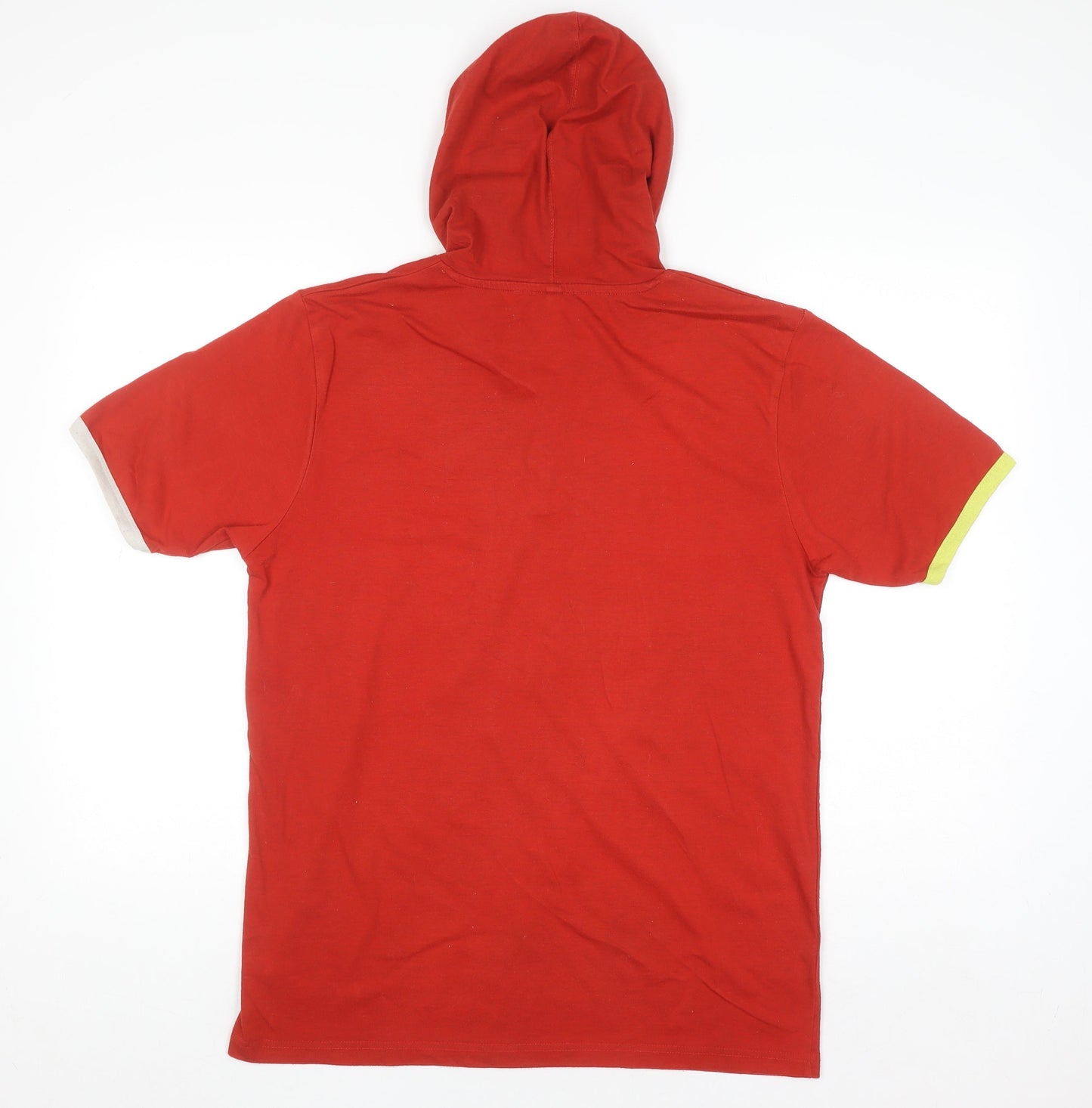 Lee Cooper Men's Red Hooded Henley Short Sleeve Casual Top Size M