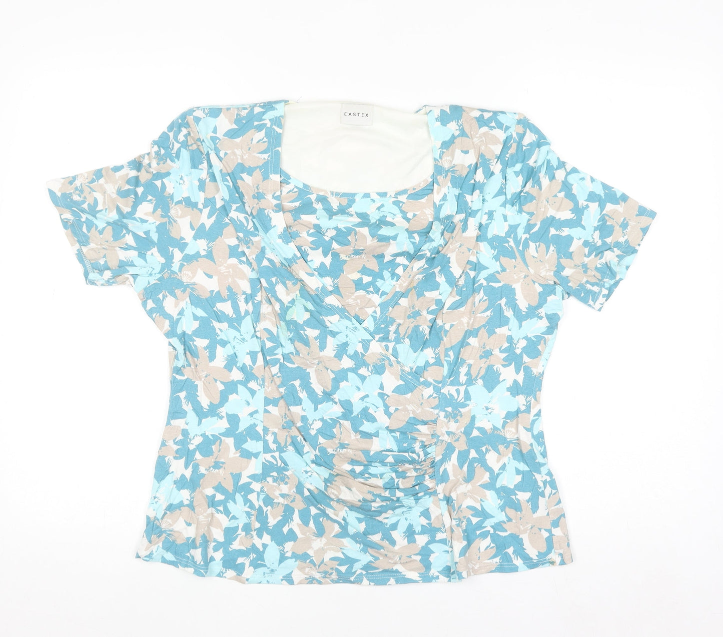 Eastex Women's Blue Floral Print Viscose Stretch Wrap Blouse UK 16