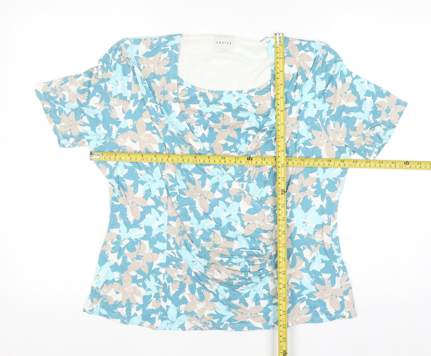 Eastex Women's Blue Floral Print Viscose Stretch Wrap Blouse UK 16