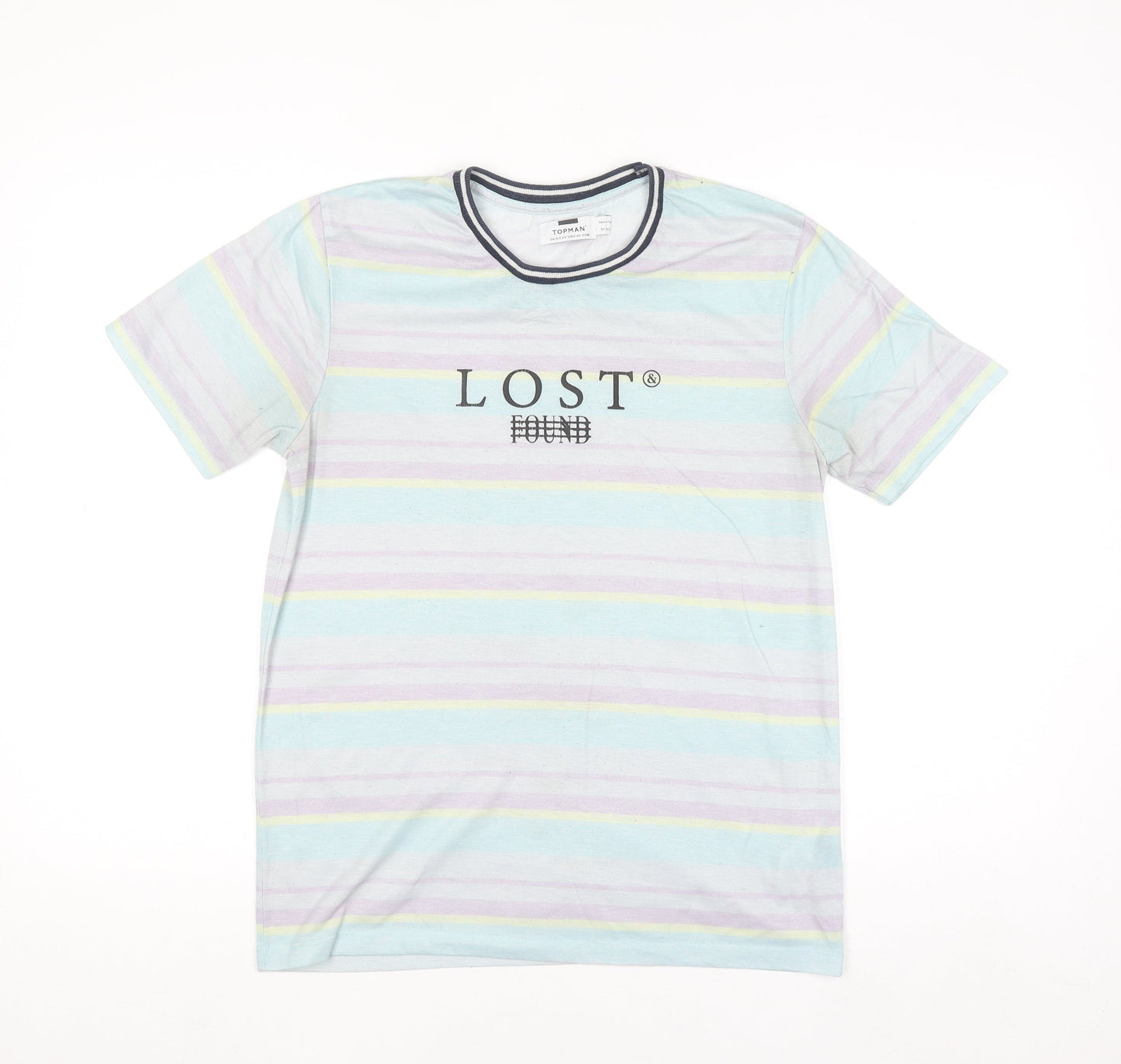 Topman Men's Multicoloured Striped Graphic T-Shirt XS Crew Neck Polyester