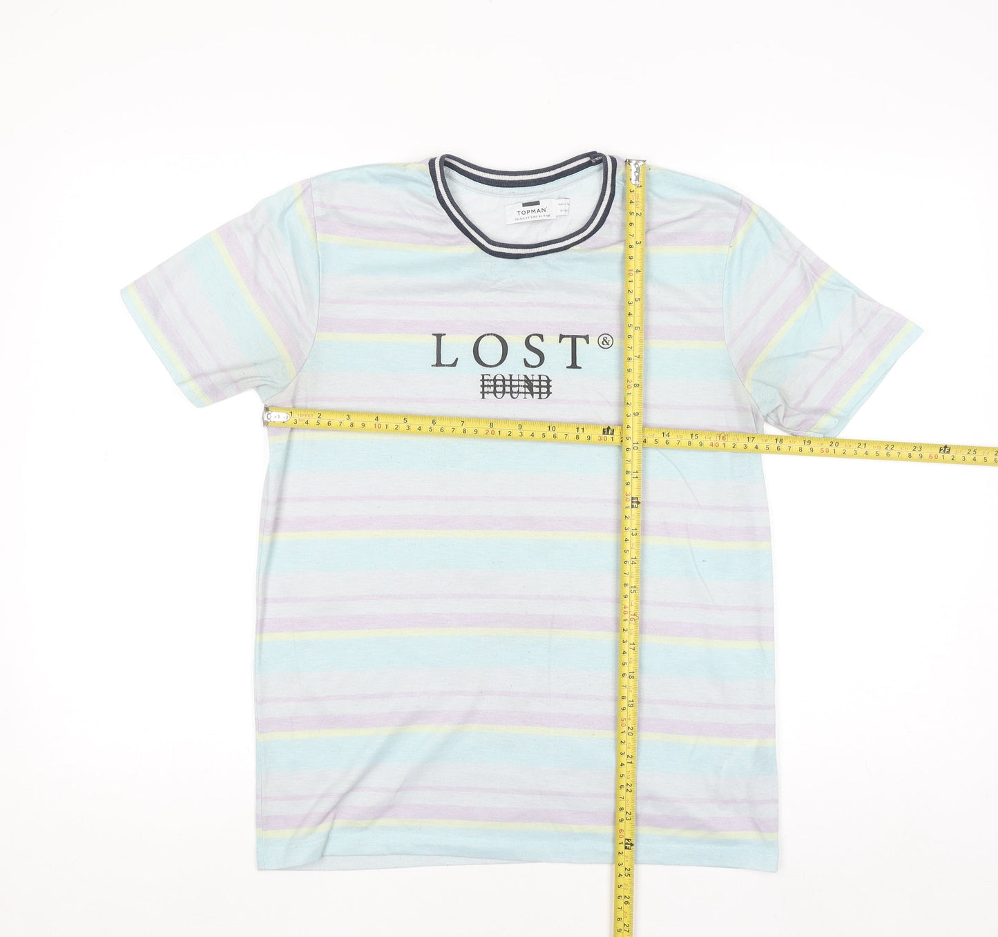 Topman Men's Multicoloured Striped Graphic T-Shirt XS Crew Neck Polyester