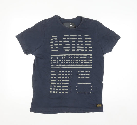 G-Star Raw Men's Navy Graphic Print Cotton Crew Neck T-Shirt Size M