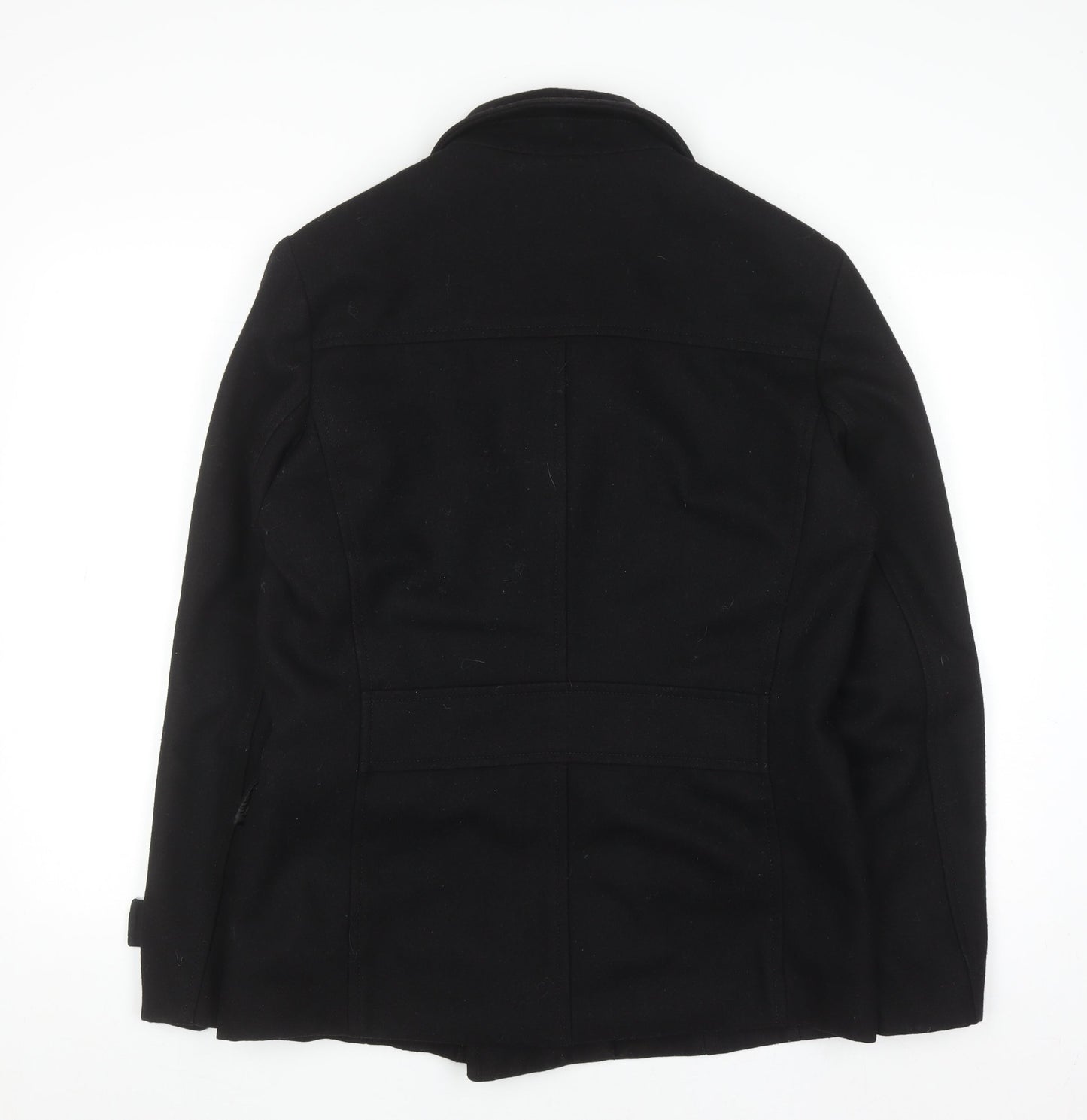 H&M Men's Black Wool Blend Pea Coat Size L 38R Double Breasted Jacket