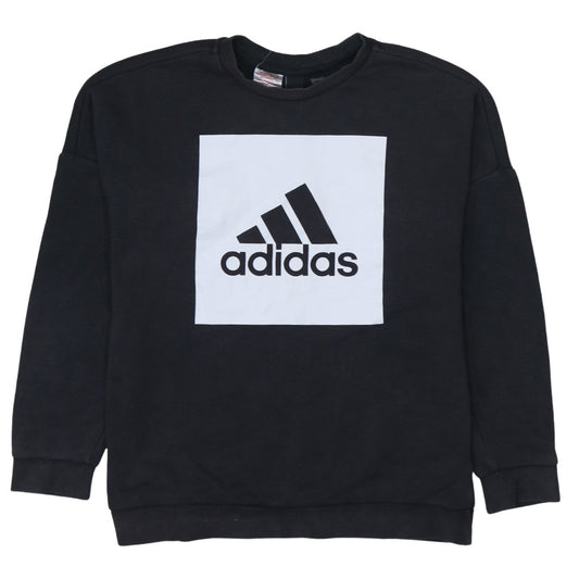 Adidas Boys Black Pullover Sweatshirt 9-10 Years Regular Fit Logo Fleece