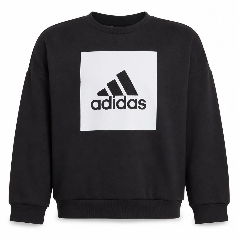 Adidas Boys Black Pullover Sweatshirt 9-10 Years Regular Fit Logo Fleece