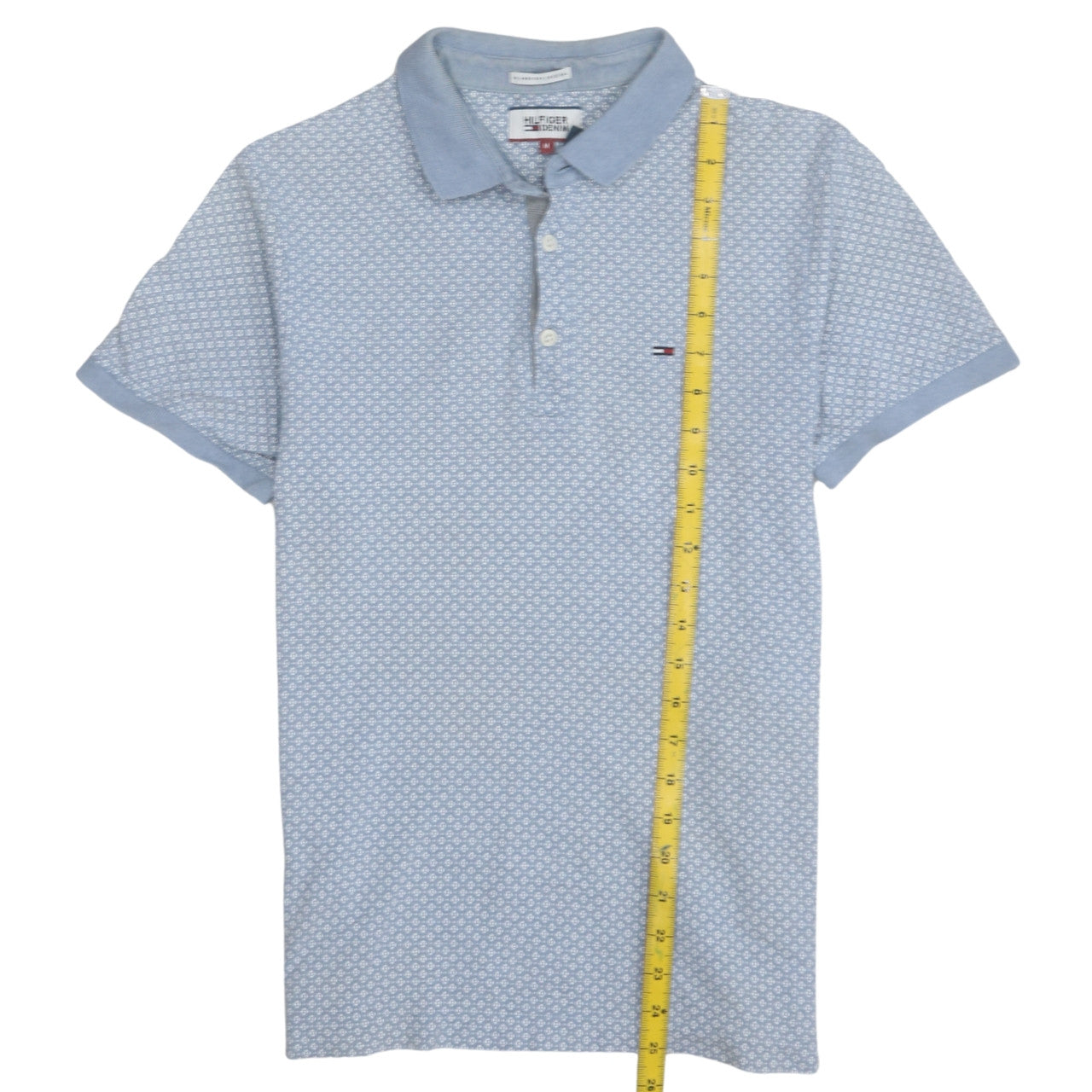 Tommy Hilfiger Denim Men's Blue Geometric Cotton Polo Shirt M