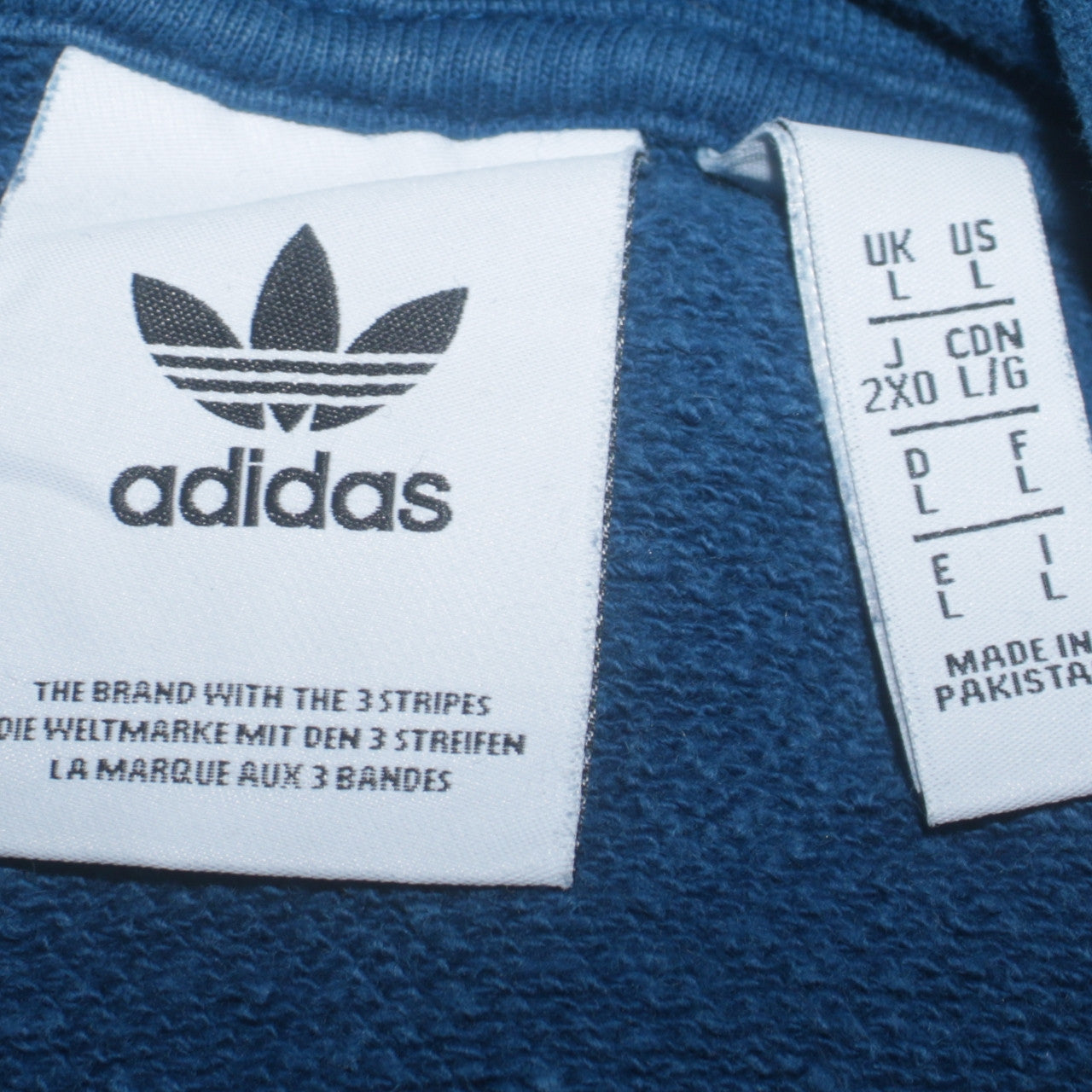 Adidas Mens Blue Pullover Hoodie L Logo Fleece Sweatshirt