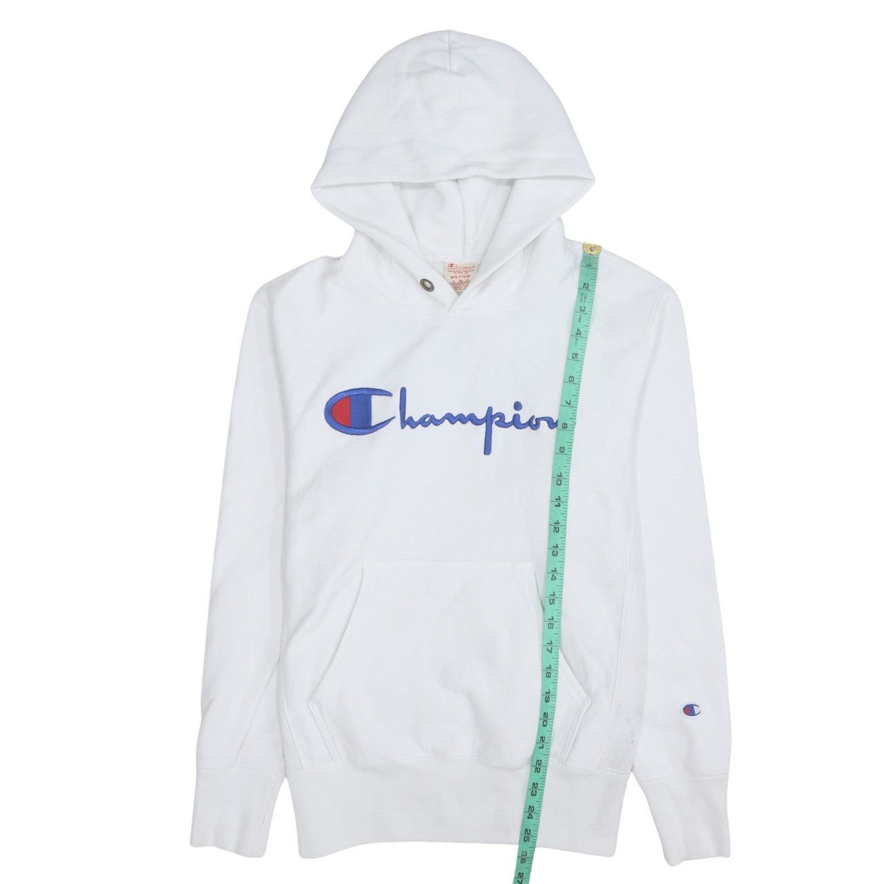 Champion Men's White Medium Pullover Hoodie with Embroidered Logo