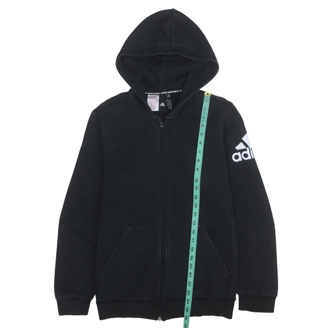 Adidas Boys Black Full Zip Hoodie Size 15-16 Years Cotton Blend