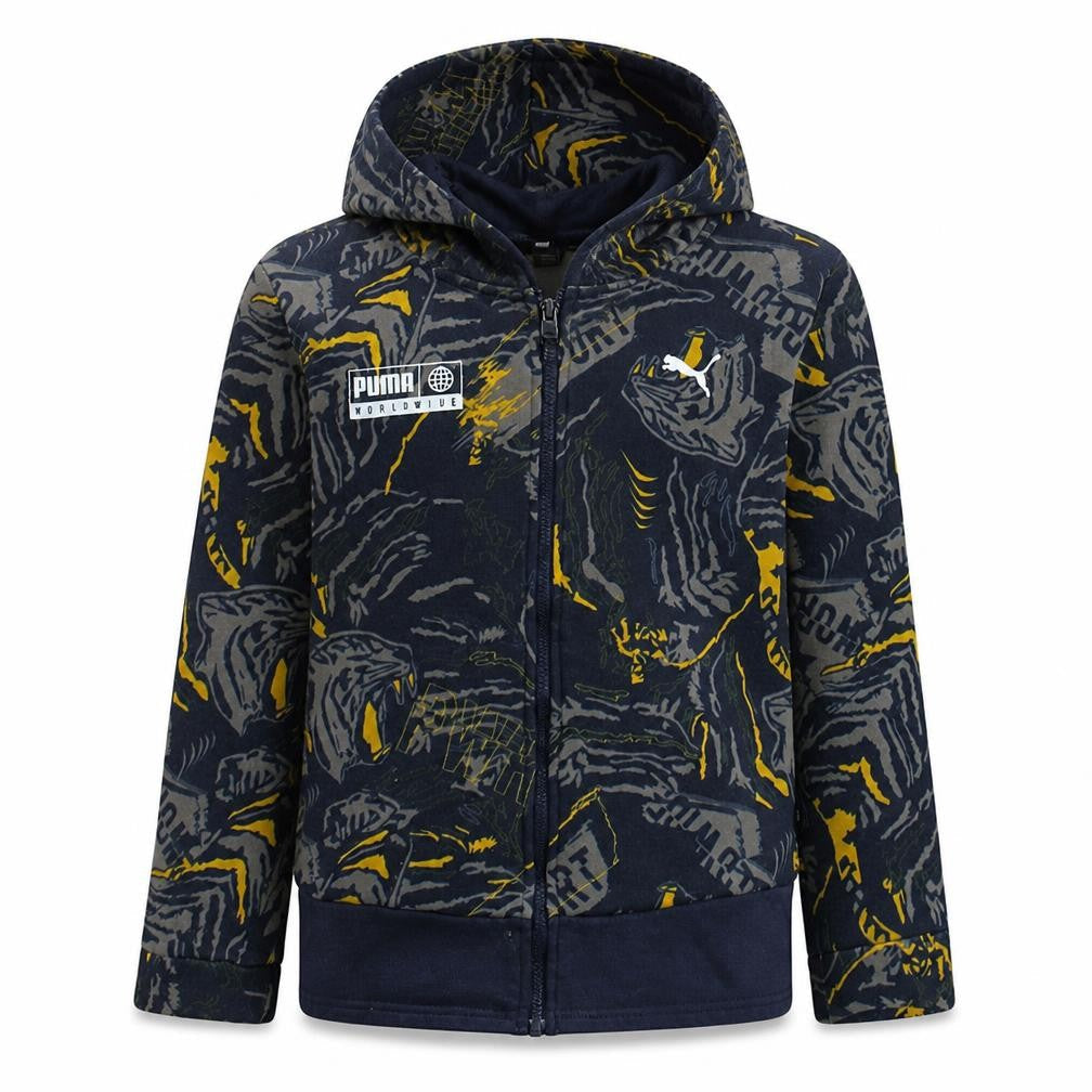 Puma Boys Blue Grey Full Zip Hoodie Size 12-13 Years Graphic Print