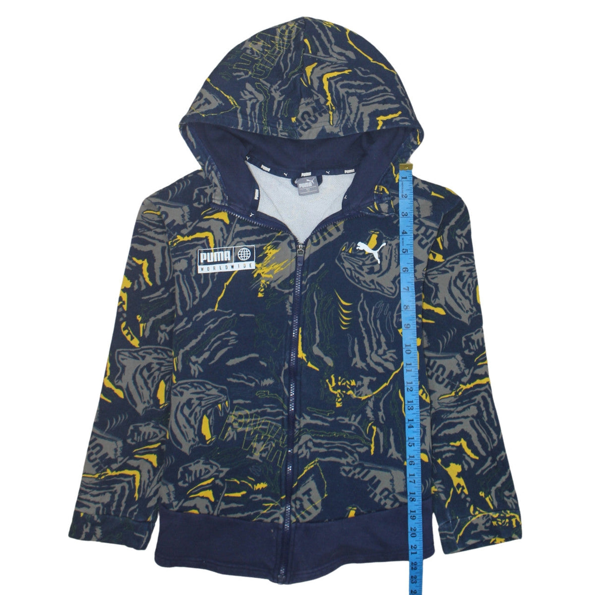 Puma Boys Blue Grey Full Zip Hoodie Size 12-13 Years Graphic Print