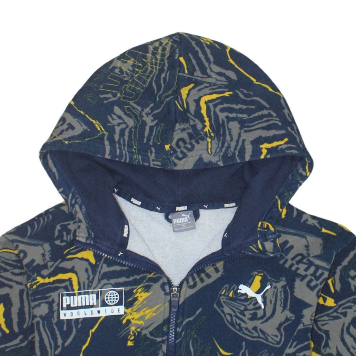 Puma Boys Blue Grey Full Zip Hoodie Size 12-13 Years Graphic Print