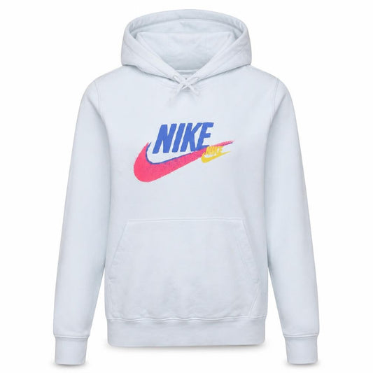 Nike Women's White Pullover Hoodie Small Logo Print Cotton Blend