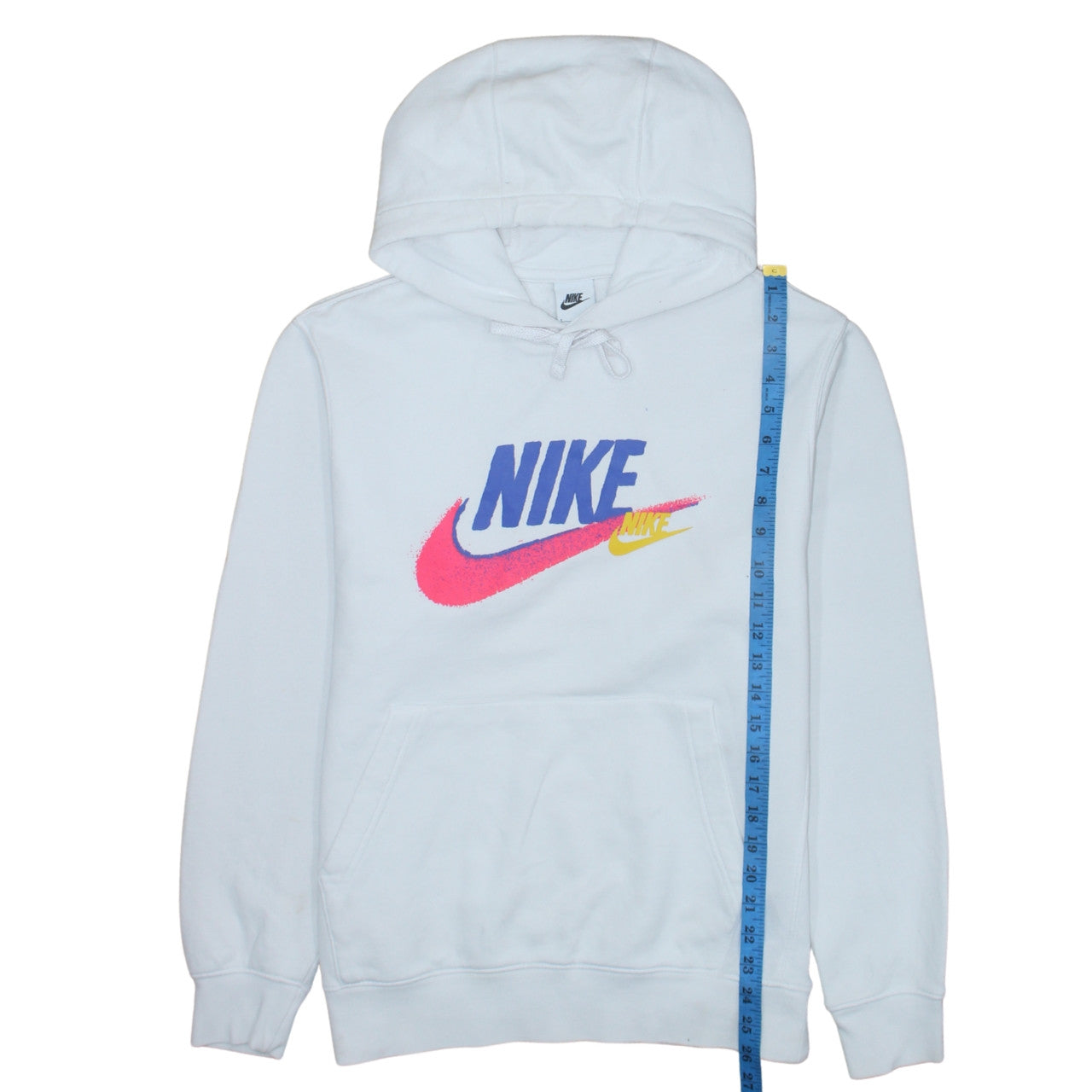 Nike Women's White Pullover Hoodie Small Logo Print Cotton Blend