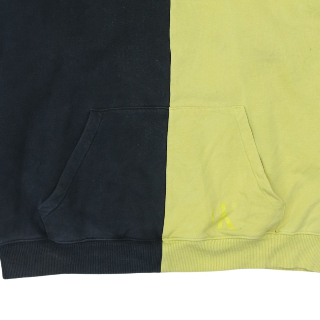 Calvin Klein Jeans Womens Black & Yellow Pullover Hoodie M Cotton Colourblock