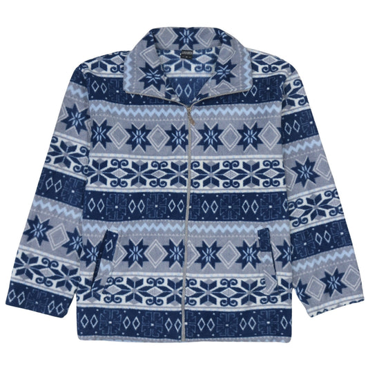 Lindamoda Men's Blue Fair Isle Fleece Zip Jacket Size M