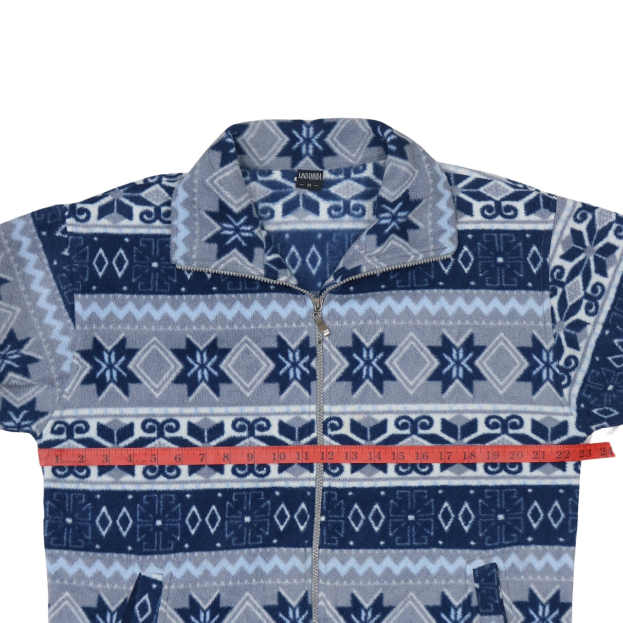 Lindamoda Men's Blue Fair Isle Fleece Zip Jacket Size M