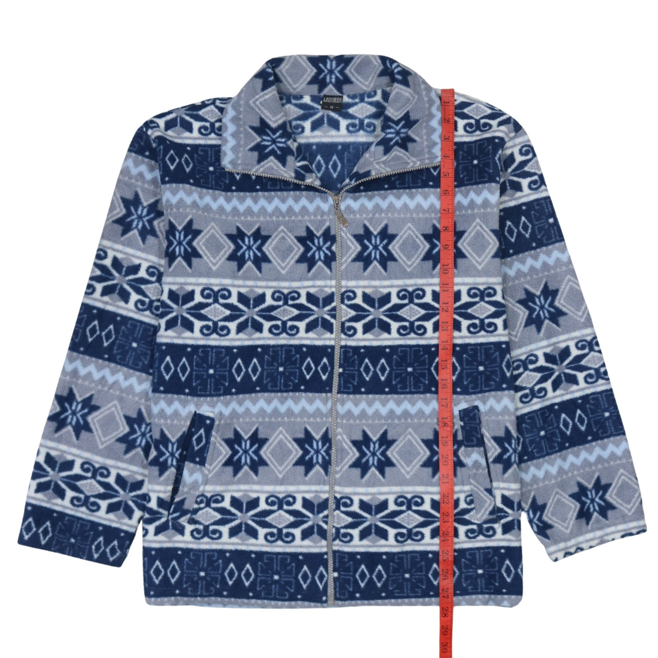 Lindamoda Men's Blue Fair Isle Fleece Zip Jacket Size M