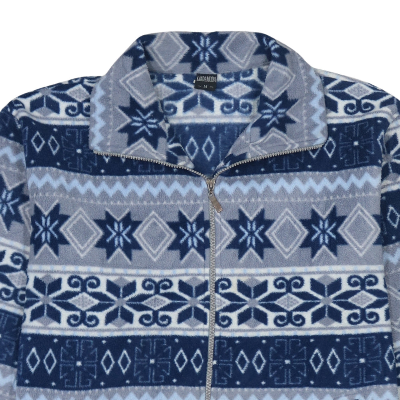 Lindamoda Men's Blue Fair Isle Fleece Zip Jacket Size M