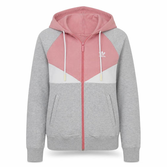 Adidas Womens Grey Pink Full Zip Hoodie Size 8 Colourblock Hooded Sweatshirt