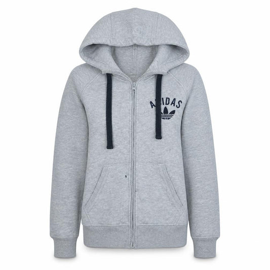 Adidas Women Grey Full Zip Hoodie Lined Cotton Blend UK 8