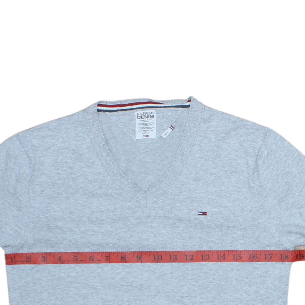 Tommy Hilfiger Men’s Grey V-Neck Cotton Jumper Size S