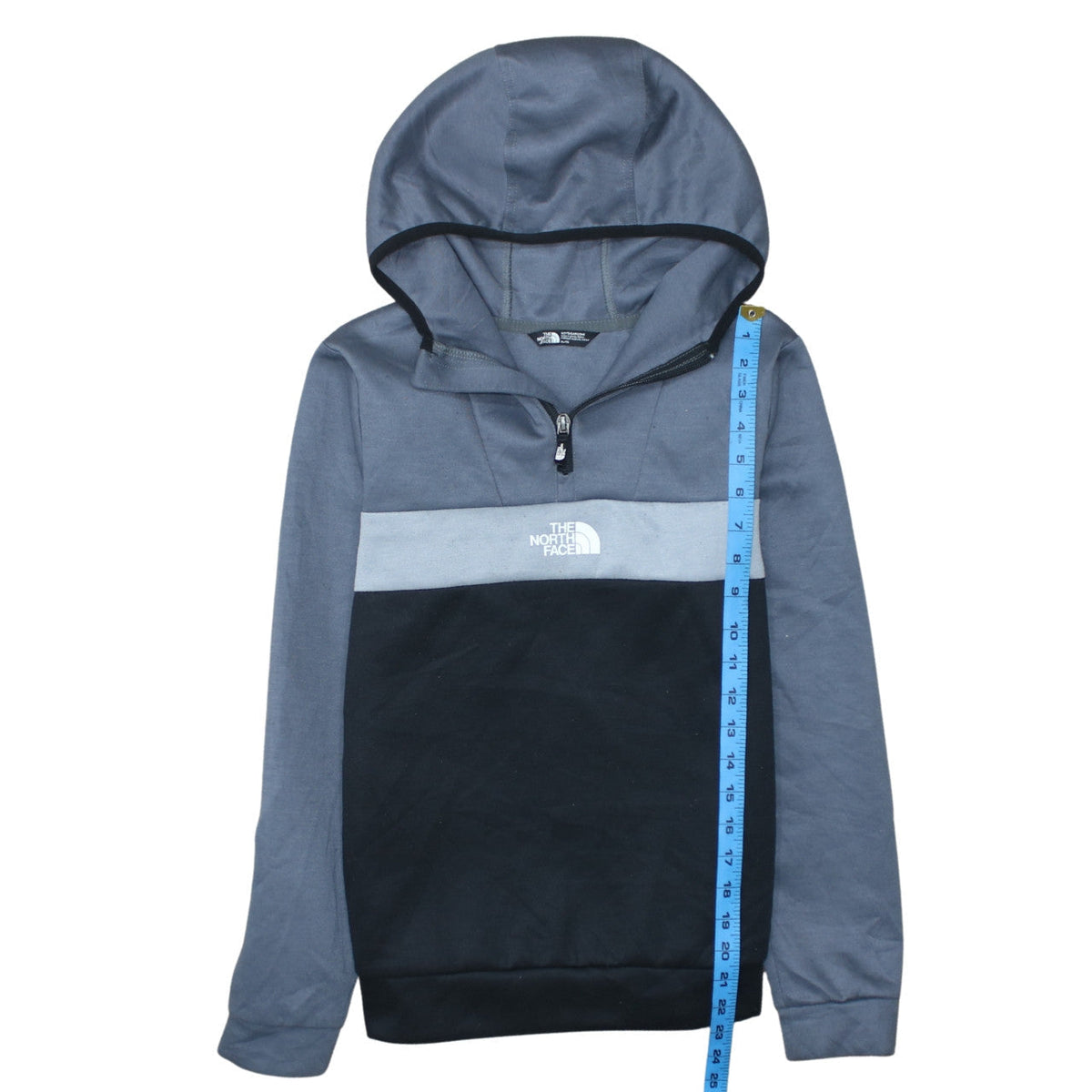 The North Face Boys Grey Black Colourblock 1/4 Zip Pullover Hoodie XL