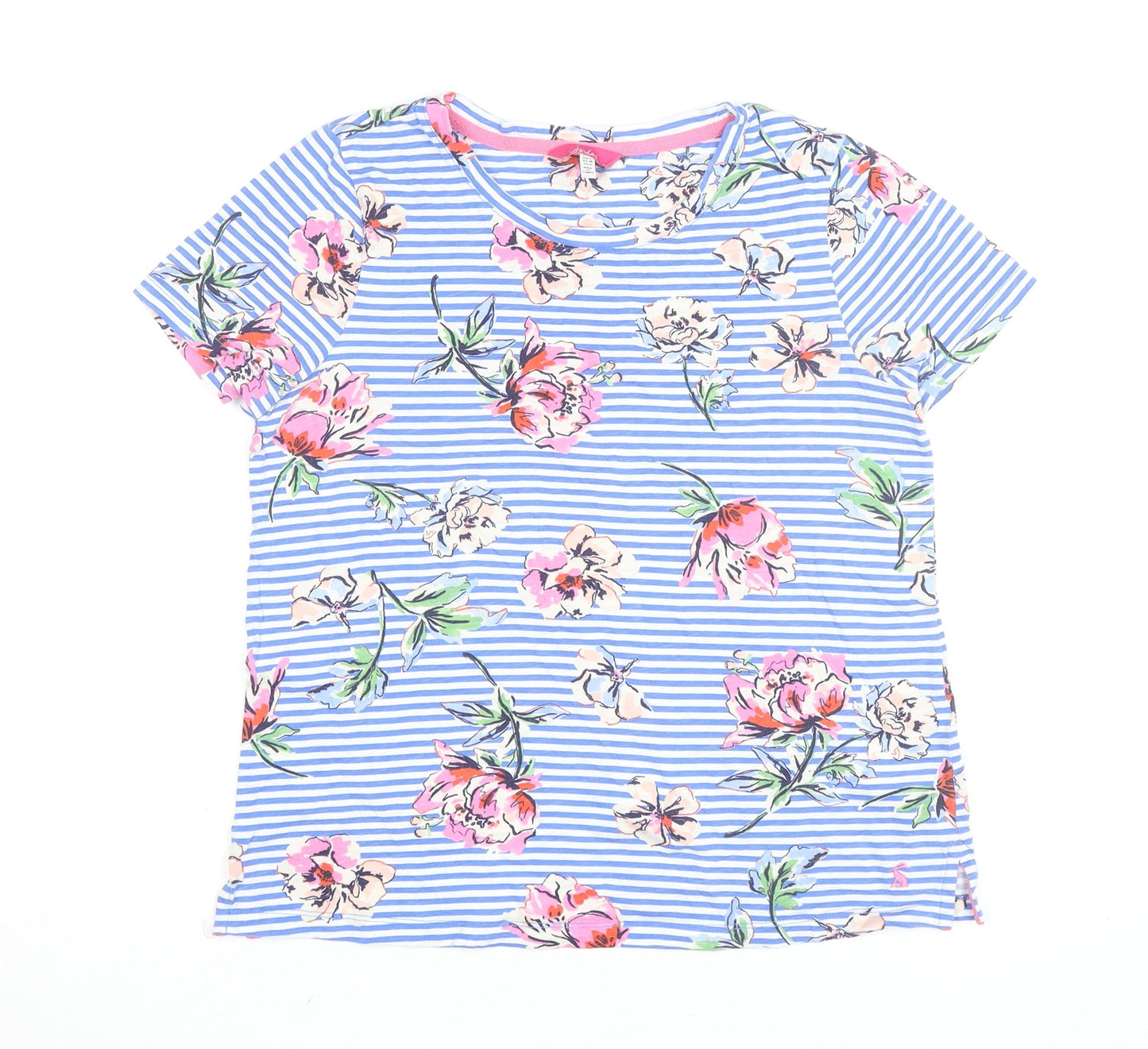 Joules Womens Blue Floral Stripe Cotton T-Shirt UK 10