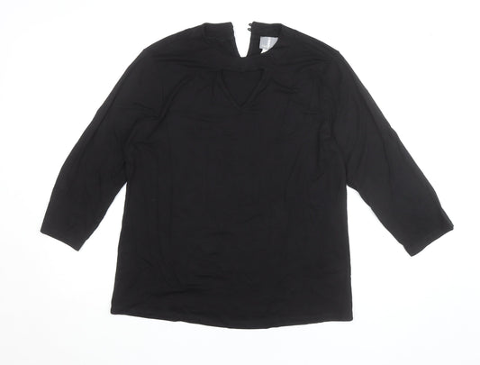 Fair Lady Womens Black Viscose 3/4 Sleeve Blouse Size 14