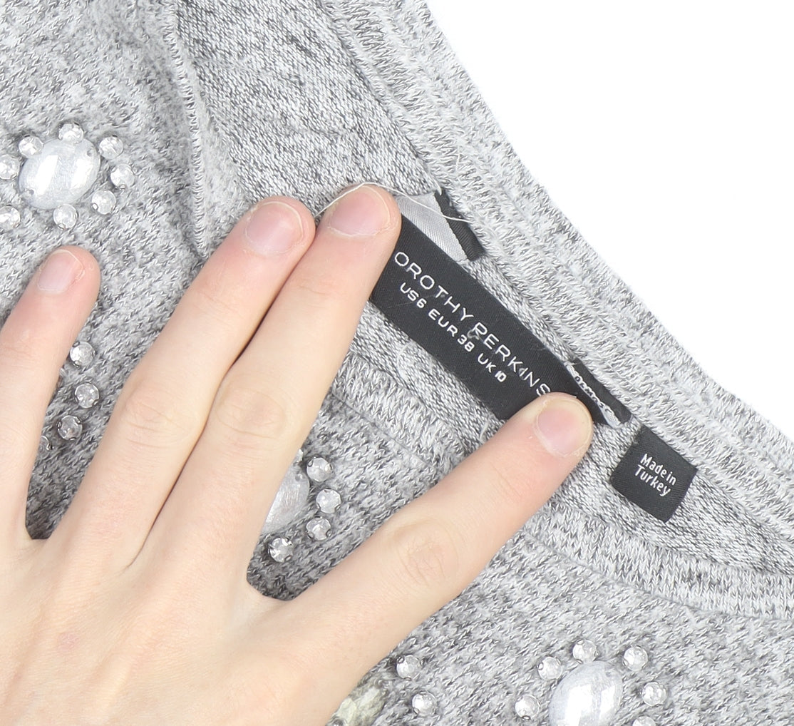 Dorothy Perkins Women’s Grey Beaded Knit Blouse Size 10
