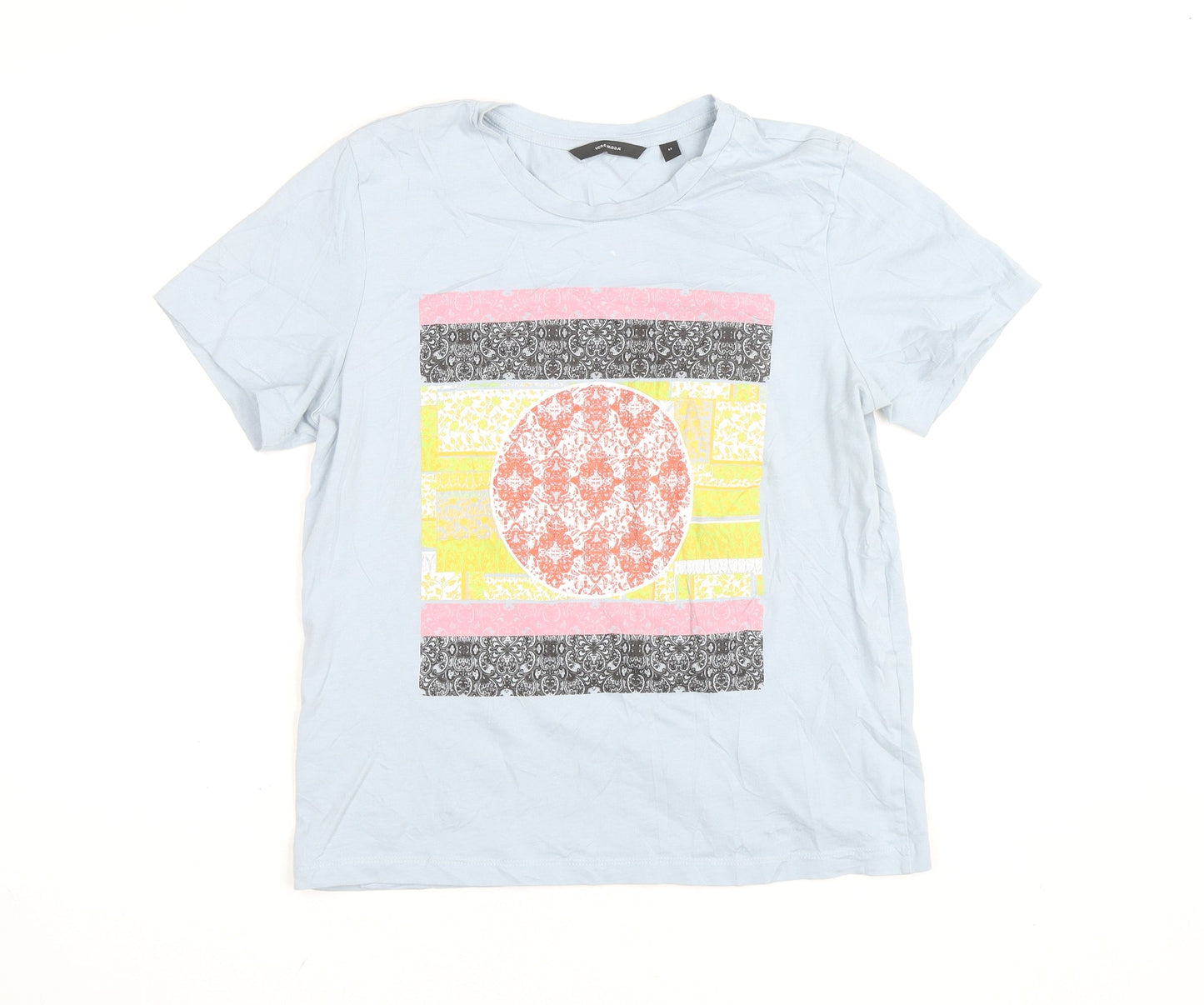 Vero Moda Women's Blue Graphic Cotton T-Shirt Size M