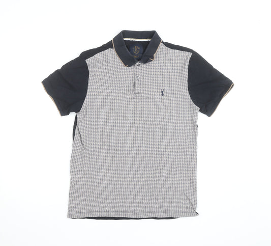 Next Men's Blue Houndstooth Cotton Collared Polo Shirt Size S