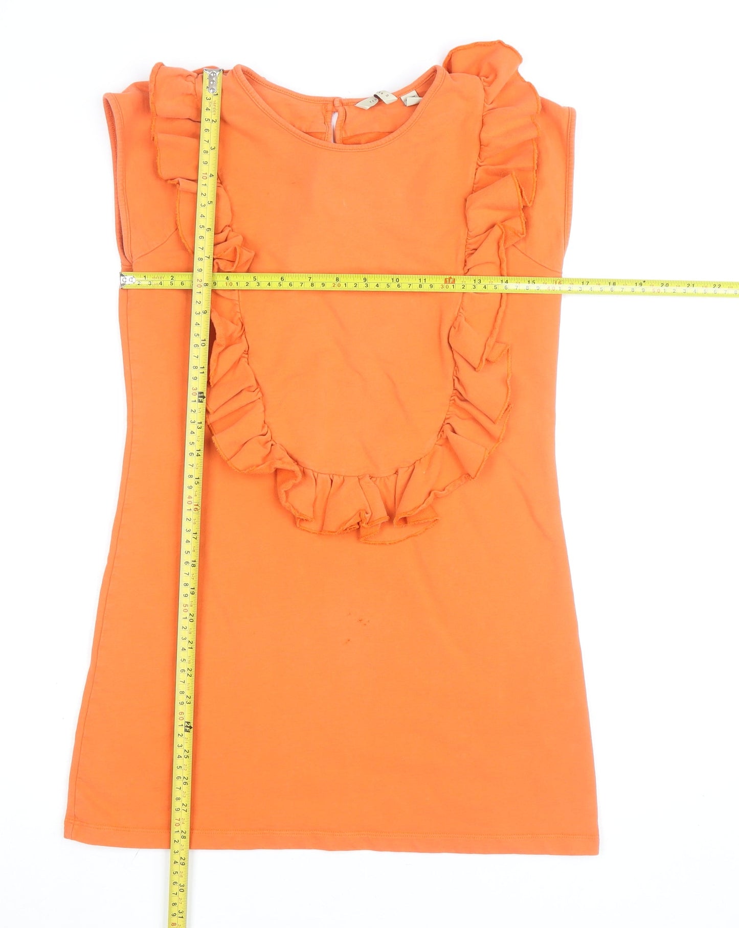 Ted Baker Women’s Orange Ruffle Cotton Tunic Blouse Size M Sleeveless