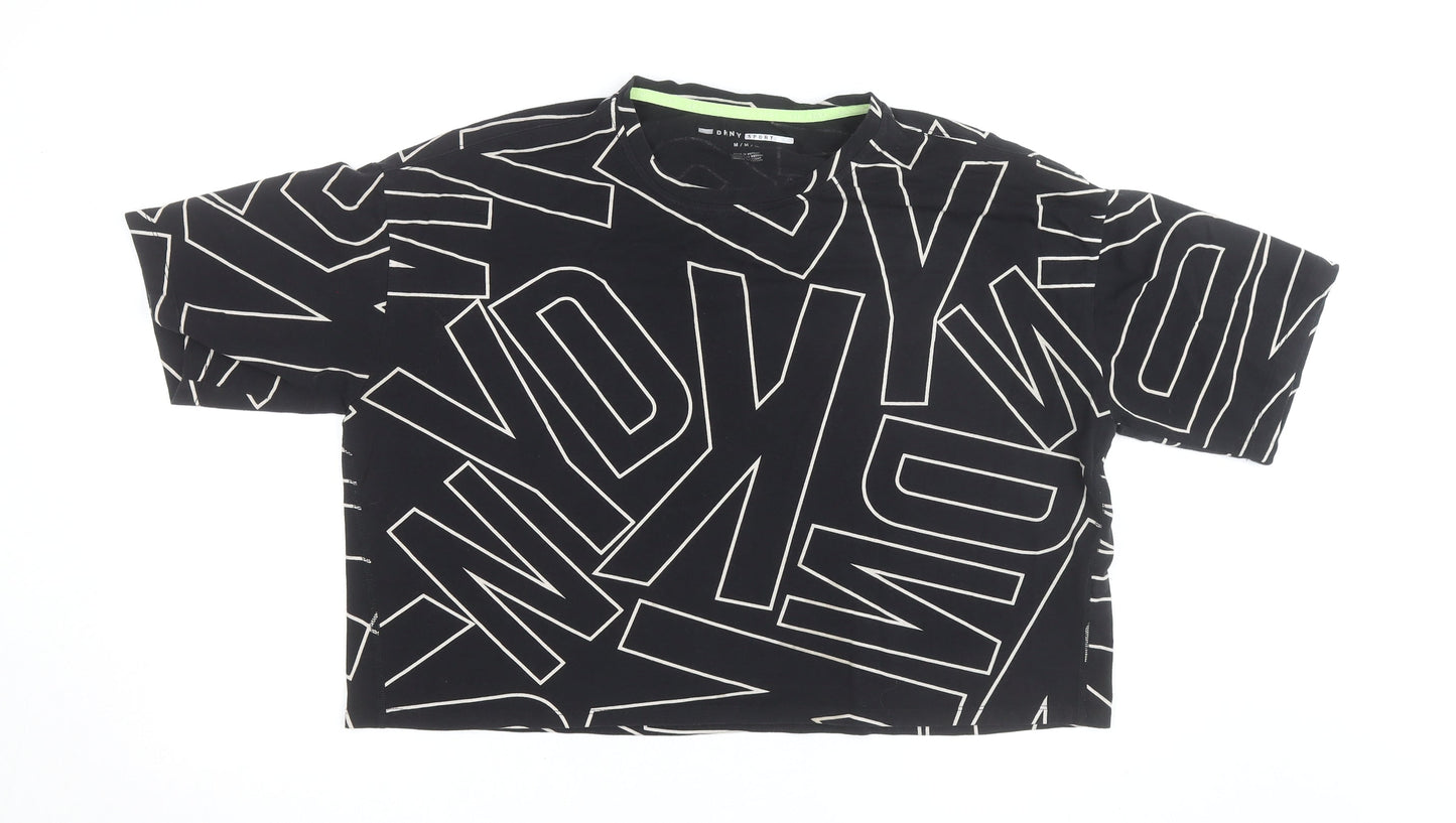DKNY Women's Black Cropped Logo T-Shirt in Size M