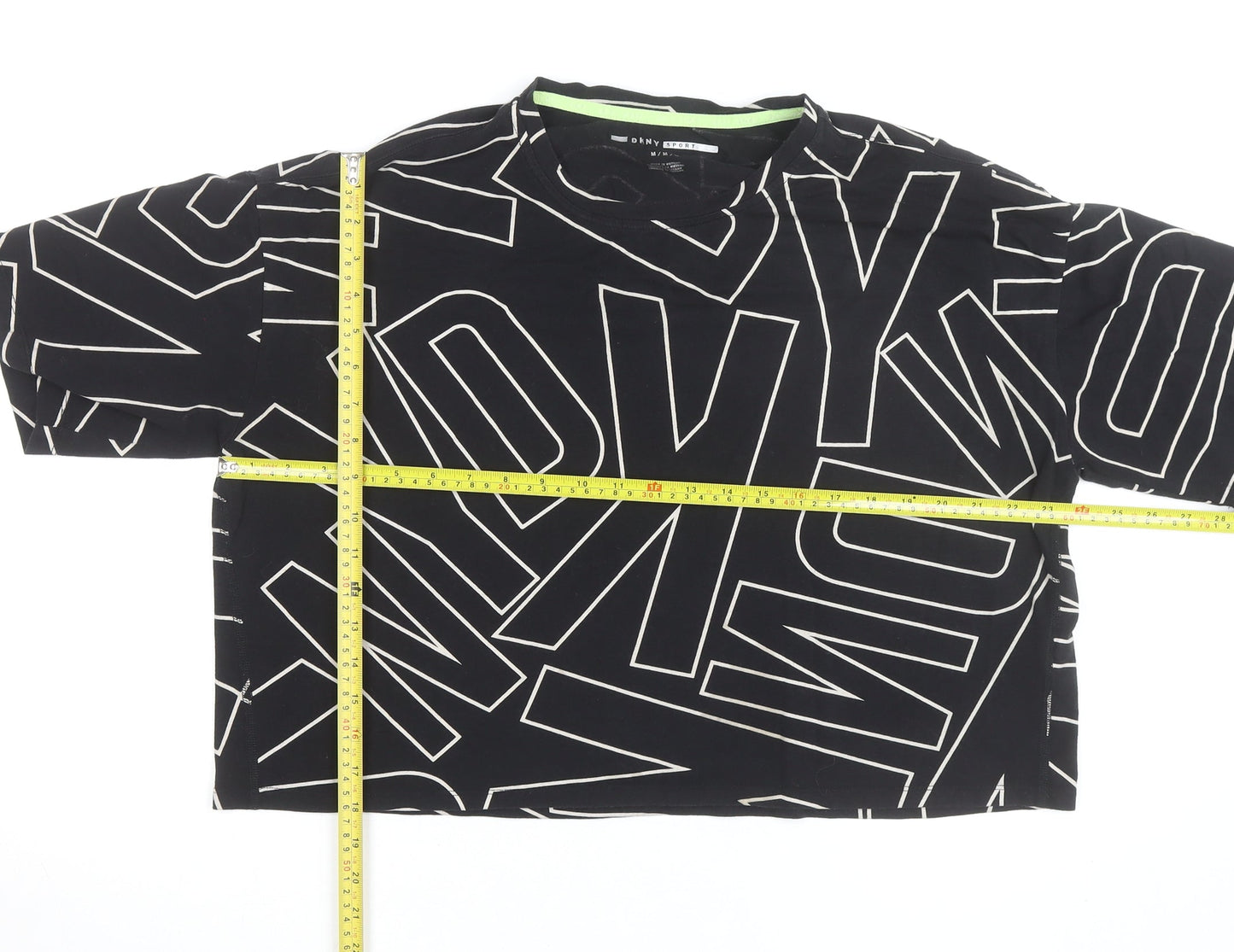 DKNY Women's Black Cropped Logo T-Shirt in Size M