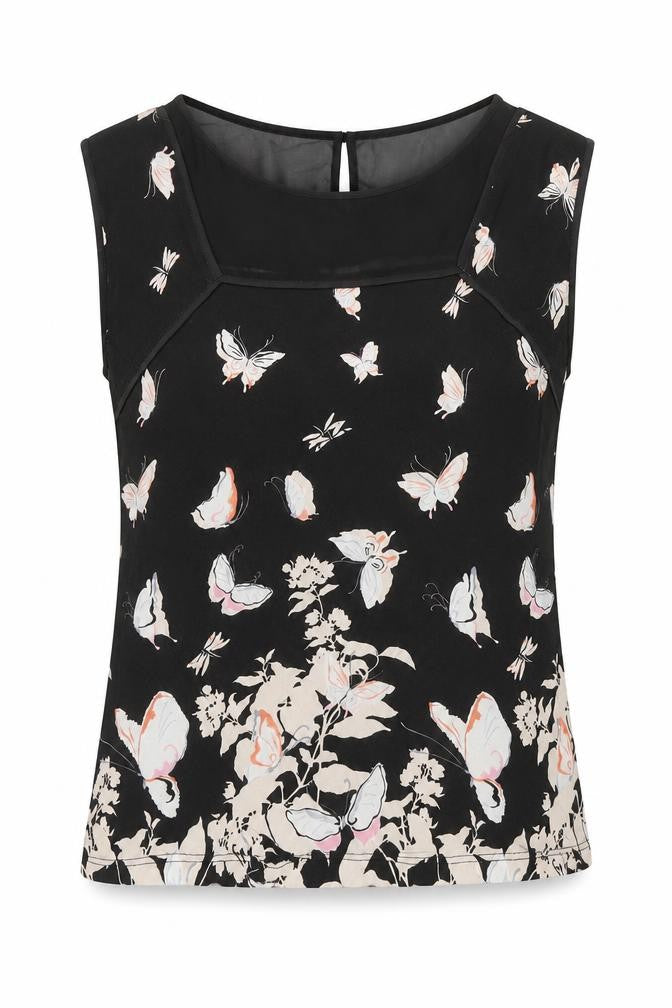 Oasis Womens Black Butterfly Print Sleeveless Blouse Size S