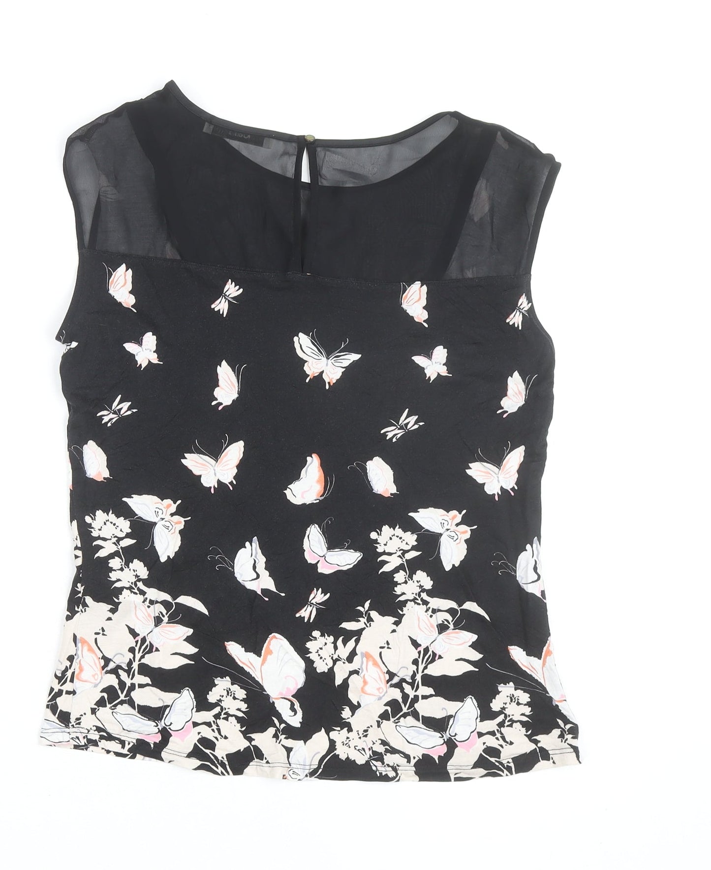 Oasis Womens Black Butterfly Print Sleeveless Blouse Size S