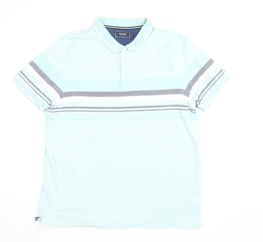 Maine New England Men's Blue Striped Short Sleeve Polo Shirt Size L