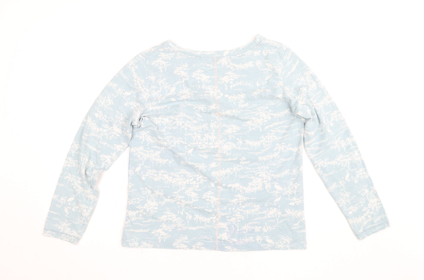 White Stuff Women's Blue Floral Jersey V-Neck Long Sleeve Cotton T-Shirt UK 14