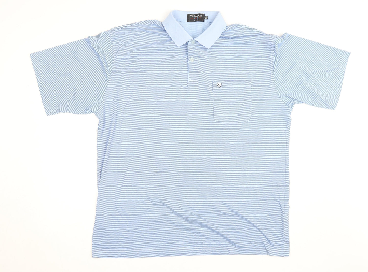 Carabou Men's Blue 2XL Striped Polo Shirt Cotton Blend Classic Fit