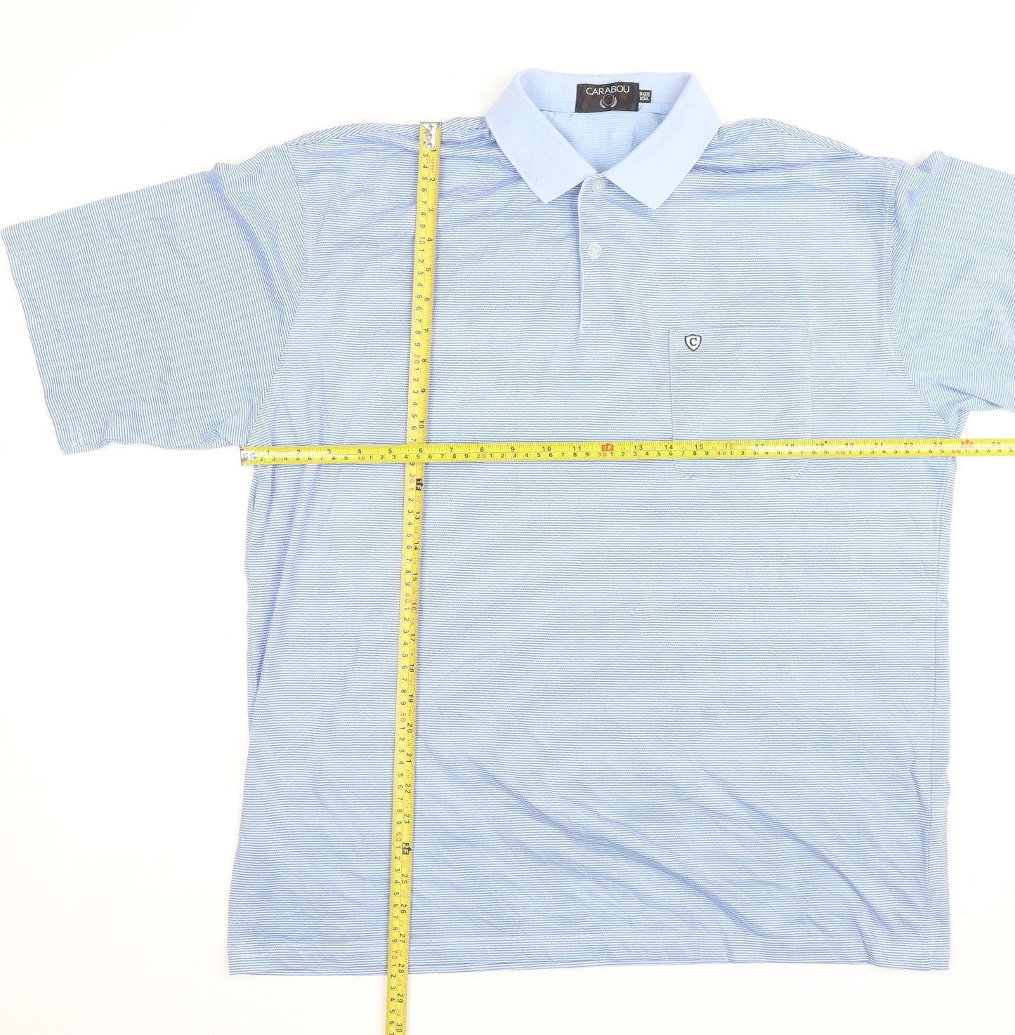 Carabou Men's Blue 2XL Striped Polo Shirt Cotton Blend Classic Fit